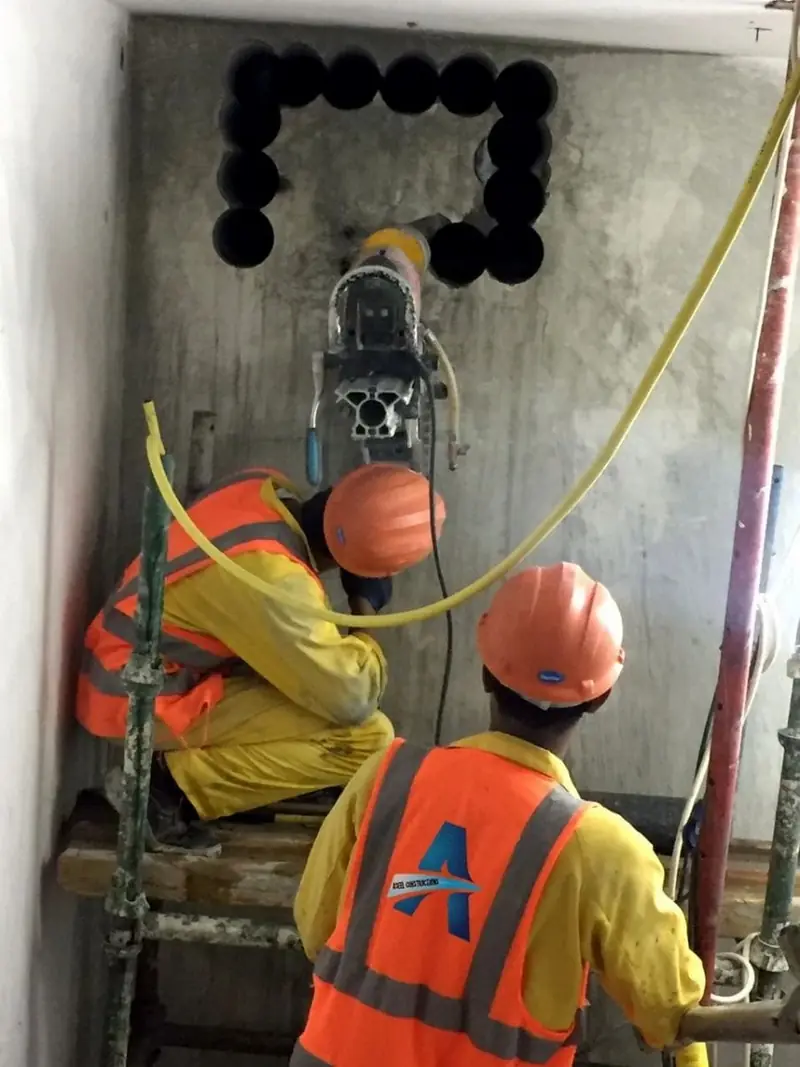 Diamond core drilling rig on a reinforced concrete slab in Doha